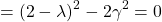 \begin{align*} \left = (2-\lambda)^2 - 2\gamma^2 = 0 \end{align*}