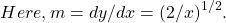 \[ Here, m = dy/dx = (2/x)^{1/2}. \]