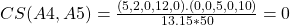 CS(A4, A5) = \frac{(5,2,0,12,0).(0,0,5,0,10)}{13.15 * 50} = 0