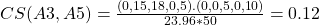 CS(A3, A5) = \frac{(0,15,18,0,5).(0,0,5,0,10)}{23.96 * 50} = 0.12