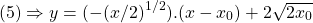 \begin{equation*}  (5) \Rightarrow y = (-(x/2)^{1/2}).(x - x_0) + 2 \sqrt{2x_0} \end{equation*}