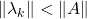 \begin{equation*}     \left\ \lVert \lambda_k \rVert < \lVert A \rVert \end{equation*}