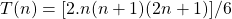 \begin{align*} \left T(n) = [2.n(n+1)(2n+1)] / 6 \end{align*}